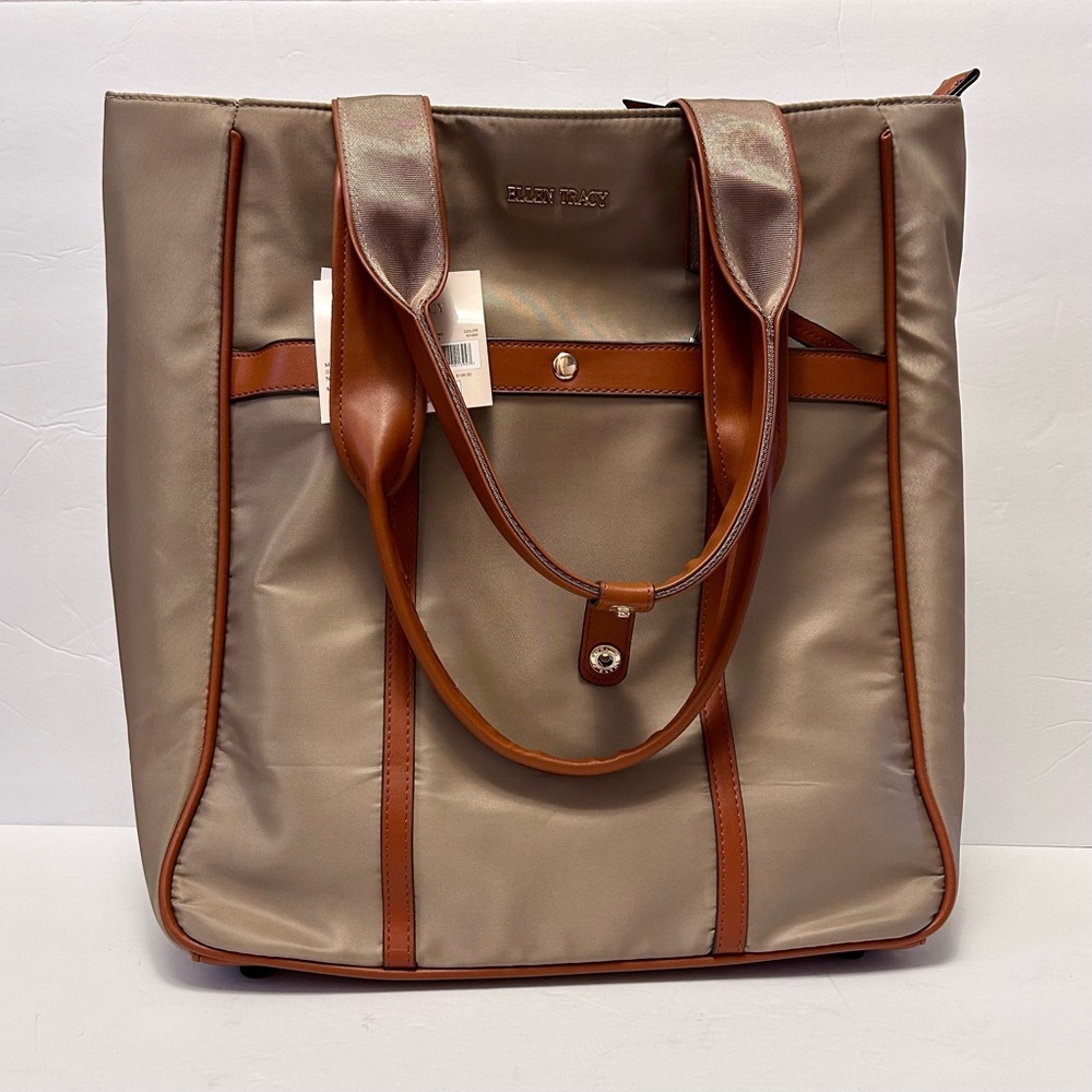Ellen Tracy The Travel Light Nylon Collection 18” Workbook Shopper Tote in Khaki